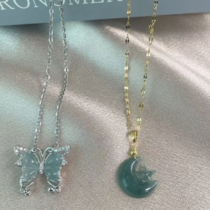 หยกธรรมชาติสีน้ำเงินหยกโดนัทจี้รูปดาวพระจันทร์ผีเสื้อสร้อยคอสไตล์จีนของขวัญสำหรับผู้หญิง - Product Image 6