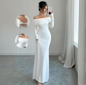 Gaun Putih Ketat Lengan Panjang - Fashion Pesta Elegan