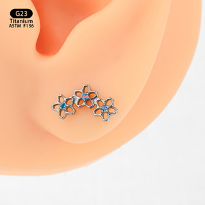 Flower <b>Stud</b> Earrings F136 <b>Titanium</b> 11.4mm Blue Zircon Inlay Claw Setting Jewelry - Product Image 2