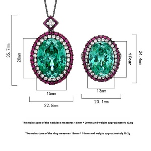 Wholesale Eco-friendly Copper 15*20/13*18mm Green Zircon Black Gold Plated Necklace and <b>Ring</b> <b>Sets</b> for <b>Women</b> Jewelry - Product Image 2