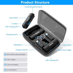 Boyalink 2.4GHz không dây Lavalier <span class=keywords><strong>micro</strong></span> 3 trong 1 không dây ve áo Mic cho điện thoại thông minh iPad DSLRs camorders - Product Image 3