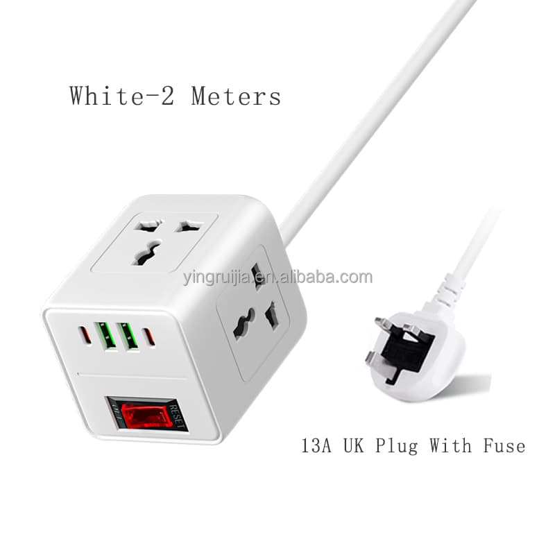 Blanco 2 metros-Enchufe Universal-Enchufe 13A Reino Unido