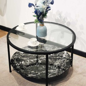 Mesa de centro con diseño de mármol de estilo europeo y americano, para sala de estar, de lujo ligero, mesa sencilla de alta gama. - Product Image 3