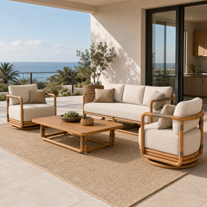Set Divano Moderno <span class=keywords><strong>in</strong></span> <span class=keywords><strong>Legno</strong></span> Massello di Teak per Esterni con Sedie <span class=keywords><strong>in</strong></span> Corda Intrecciata e Cuscini Impermeabili - Arredamento <span class=keywords><strong>da</strong></span> <span class=keywords><strong>Giardino</strong></span> per Villa, Terrazza, Resort - Product Image 1