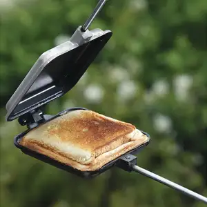 Lichtgewicht Vierkante Camping Pie Ijzeren Fornuis Kampvuur Sandwich Maker Met Staal En Houten Handgrepen