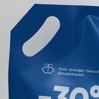 Pochette souple verticale de 3000 ml avec bec verseur et poignée, imprimée par gravure, résistante à la corrosion et recyclable, pour liquide lessive