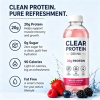 Boisson protéinée portable mini bouteille transparente à base de plantes, sans lactose, riche en protéines, pour adultes, après l'entraînement, pour la remise en forme et la nutrition