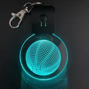 3d הולוגרמה Led אור נטענת Keychain 7 צבע מותאם אישית 3d לייזר חריטת Led רוקד ילדה LED Keychain