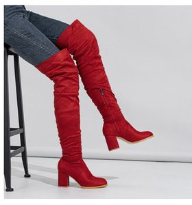 Bottes Longues en <span class=keywords><strong>Daim</strong></span> <span class=keywords><strong>Marron</strong></span> Noir BUSY GIRL XSD496 pour Femme, Chaussures d'Hiver Chaudes, Mode, Fermeture Éclair, Talons Épais 7,5cm, Cuissardes pour Dames - Product Image 6