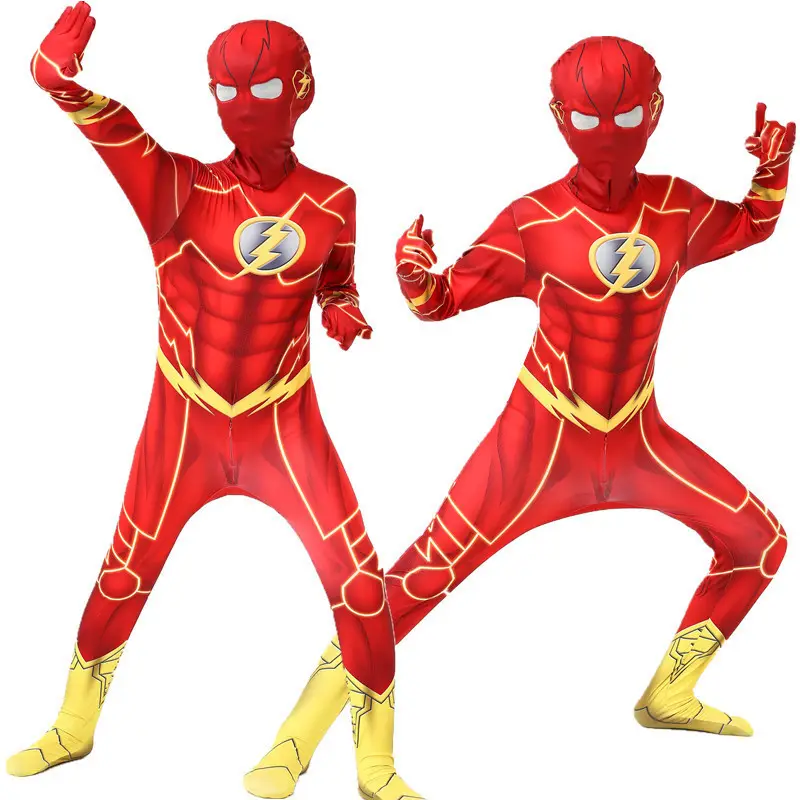 Kostum Pahlawan Super Anak-anak, Kostum Cosplay Pesta Karnaval, Kostum Flash Halloween
