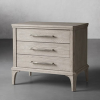 Table de chevet rustique en bois de chêne avec 3 tiroirs, poignées métalliques, armoire de chevet vintage, table d'appoint en bois pour chambre à coucher