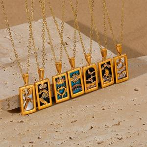 Trendy Square Colorful Esmalte Zircon <span class=keywords><strong>Tarot</strong></span> Cards Colgante Collar 18K Chapado en oro Collares de acero inoxidable para mujeres - Product Image 3