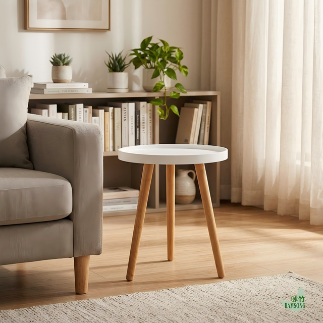 Tripod End Table White Tray Tabletop Nordic Style Small Sofa Accent Table Stable 3 Legs Support Structure Coffee Table