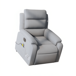 Poltrona Massaggiante Elettrica Reclinabile Grigio Chiaro in Pelle PU Design Contemporaneo con Telecomando - Product Image 1