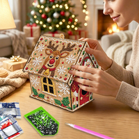 Kit de peinture diamant en bois en forme de maison de Noël LS, ornement de bureau, cadeau artisanal fait main pour Noël