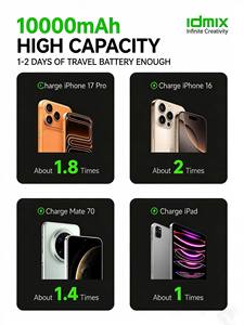 Batterie externe magnétique sans fil IDMIX 15W 10000mAh avec câble intégré pour iPhone 16/17 Series – Pack de batterie portable - Product Image 3
