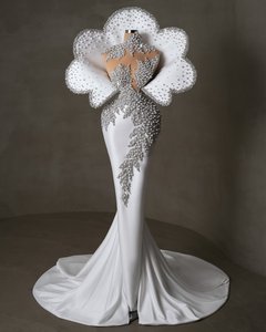 Splendido Abito da Sera Formale a <span class=keywords><strong>Sirena</strong></span> con Perle Avorio e Gilet, Collo Alto, Ricamato, Stile Dubai, per Matrimoni e Feste, Abiti Speciali - Product Image 2