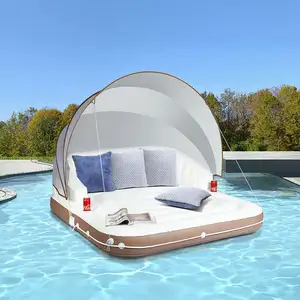 Baru putih PVC kolam tiup mengambang di pulau kasur santai kolam renang rakit mengambang tempat tidur matahari di Kolam