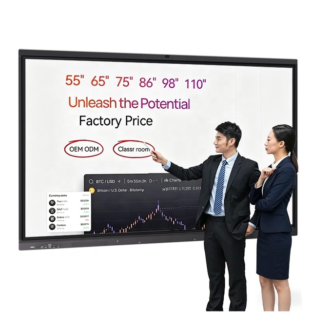 55/65/75/85/86/98 Inch Interactive Smart Whiteboard 4K LED Panel 20-Touch All-in-One Display Android/Windows OS Conference