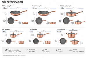 Ensemble de casseroles antiadhésives 13 pièces, comprenant une marmite, des casseroles, des poêles, des protège-ustensiles, des casseroles et des poêles, couleur or rose - Product Image 3
