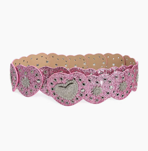 Cinturón ancho de aleación con hebilla de placa, paneles conectados en forma de corazón, decorado con pedrería brillante y tachuelas Sunburst, estilo Y2K audaz. - Product Image 3