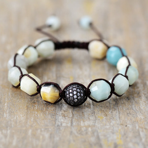 Imperial Stone Jewelry Natural Stone Hand-Woven <b>Adjustable</b> <b>Bracelet</b> Geometric Beads Tiger Stone Purple Lake Blue Black Caramel - Product Image 1