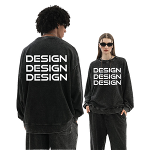 Pull molletonné unisexe grande taille en coton 350 g/m², coupe oversize, col rond, délavé à l'acide, style vintage, doux et long, coutures soignées - Meilleures ventes - Product Image 4