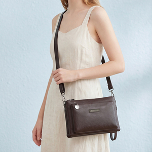 Sac bandoulière vintage en <span class=keywords><strong>cuir</strong></span> PU pour femme, petit sac à fermeture éclair multiple avec dragonne, sac messager pour trajets quotidiens - Product Image 4