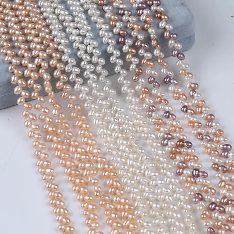 حبل من الخرز للنساء, حبل من الخرز على شكل أرز متعدد الألوان بمقاس 5-6 مللي متر AAAA ، مصنوع من الخرز الطبيعي باللون الأبيض والوردي ، لصنع المجوهرات النسائية