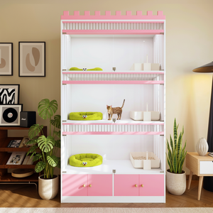 Temperli Cam Modern Kedi Villası Nefes Alabilen Katlanabilir Şık Küçük Evcil Hayvan Evi Pembe Renk Kafes İç Mekan Kullanımı İçin Her Mevsim - Product Image 4