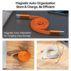 <span class=keywords><strong>Cable</strong></span> Magnético Plano de Transferencia de Datos USB Tipo-C de 100 W y Carga Súper Rápida de 5 A, con Cubierta de Nailon Magnética PD para Carga de Computadora/Teléfono - Product Image 2