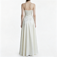 Robe longue trapèze en satin ivoire à fines bretelles et boutonnage frontal pour femme – Élégante robe de mariée, tenue de soirée de luxe, boutique de détail