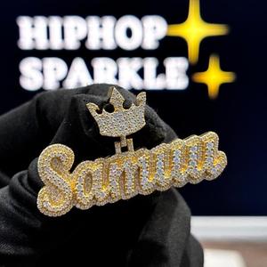 Collar con Colgante de Letra Personalizada con Nombre, Estilo Hip Hop, Chapado en Oro y Plata, con Incrustaciones de Moissanita, para Unisex - Product Image 1