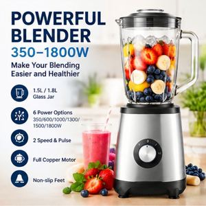 Nueva Licuadora de Mesa Eléctrica Automática de 350-1800W y 5 Velocidades, Vaso de Vidrio de 1.5L, Carcasa de Acero Inoxidable, para Preparar Smoothies - Product Image 1