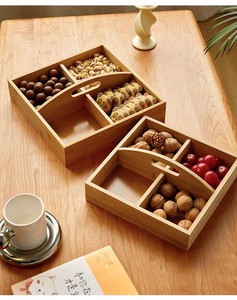 Noix Fruits Secs Boîte De Rangement Bambou Bois Fruits Secs Assiette Plateau Poignée Poli Durable Plat Maison Cuisine Fête De Mariage - Product Image 3
