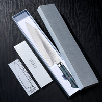 Couteau Kiritsuke de cuisine japonais à lame forgée à la main en ambre de 8 pouces avec manche en bois