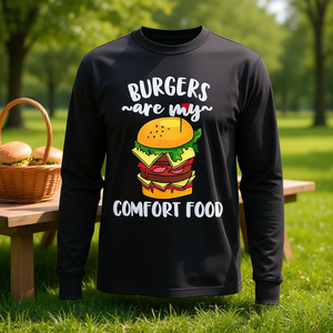 Les burgers sont ma nourriture de confort, t-shirt à manches longues avec citation de meme sur les hamburgers - Product Image 3