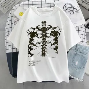 Custom Premium Katoenen T-Shirt Oversized T-Shirt Met Donkere Schedelprint Streetwear Met Korte Mouwen Harajuku T-Shirt Donkere Schedel