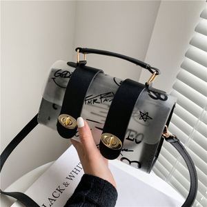 Rexiao Ladies PVC Transparent Graffiti Messenger Bag Single Handle Fashion Style Letter Decoration <b>Small</b> Designer Handbag <b>Wallet</b> - Product Image 5