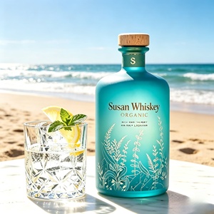 <span class=keywords><strong>Botella</strong></span> de Vidrio Esmerilado <span class=keywords><strong>Azul</strong></span> de Grado Alimenticio de 200 ml, 375 ml, 500 ml para Whisky, Vodka, <span class=keywords><strong>Tequila</strong></span> y Licores, con Tapón de Corcho Natural y Estampado - Product Image 1