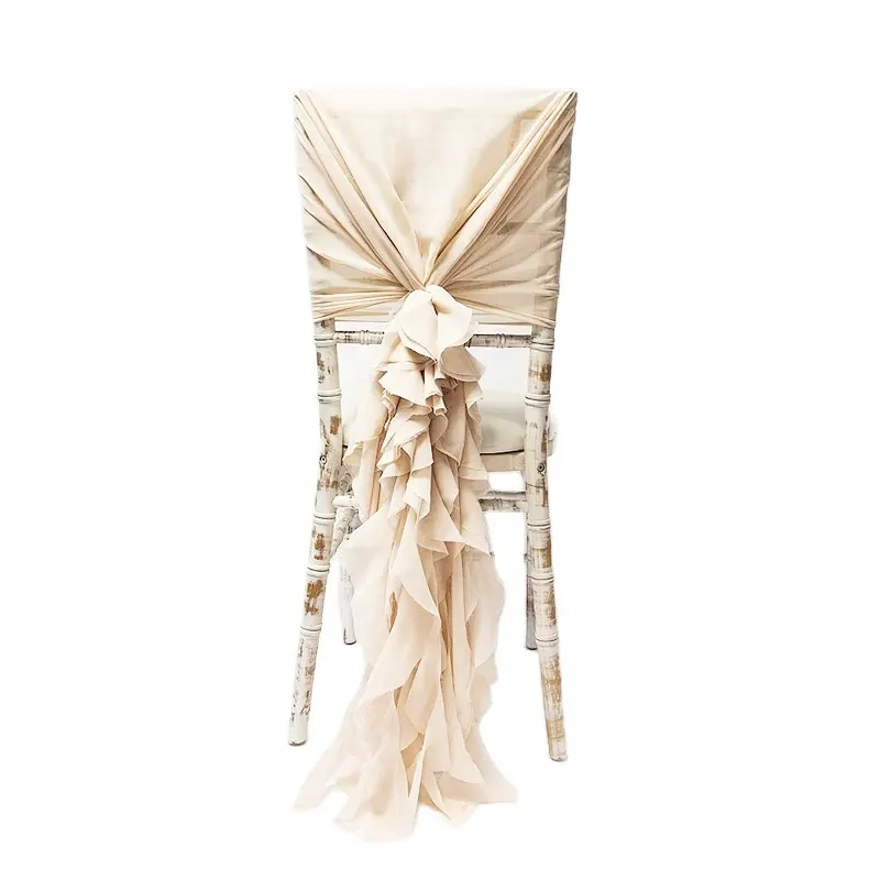 Housse de chaise à volants en mousseline de soie, 1 pièce, tissu rose élégant, écharpe en saule pour mariage, décoration de Banquet, réception, mariage romantique