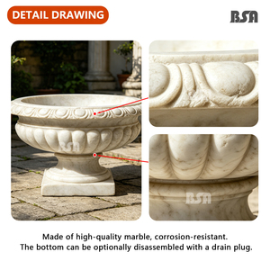 Urne en marbre baroque de style romain personnalisable, mini-jardinière en pierre motif œuf et flèche pour cours de villas BSAMSF-00025 Fabriquée en N - Product Image 5