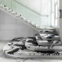 Escalier droit flottant en marbre naturel Goldtop OEM/ODM sur mesure, marches d'escalier modernes en grandes dalles polies blanc Panda pour intérieur