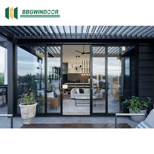 Minetal Good Quality Exterior 4 Panel Double Glazed Aluminum Balcony Sliding Glass Door