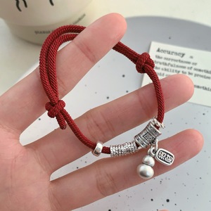 Pure Silver Gourd Red <b>Rope</b> <b>Bracelet</b> Unisex Gift For Horse Year Luck Wealth Charm Jewelry - Product Image 2
