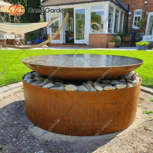 Fontaine d'eau artificielle en acier corten au design contemporain, élément d'aménagement paysager extérieur, cascade murale, bassin avec éclairage LED - Product Image 6