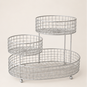 Panier de rangement en fil de fer, support métallique personnalisé pour fruits et légumes avec finition argentée, meilleur prix de vente - Product Image 6
