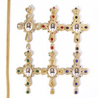 ZD075 Nouveau Pectoral de Prêtre Orthodoxe Grec en Alliage de Zinc Plaqué Or 18K avec Collier et Diamant Carré en Cristal Coloré
