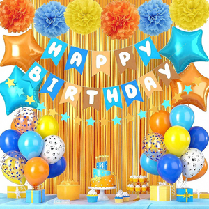Décorations d'anniversaire sur le thème du football HLC, y compris des ballons de fête, une bannière Joyeux Anniversaire, des rideaux à franges, des guirlandes, des pompons en papier - Product Image 5