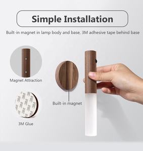 Luz de noche con <span class=keywords><strong>Sensor</strong></span> de movimiento Led de madera, lámpara de escalera de pared interior inteligente magnética inalámbrica portátil PIR inductivo recargable por USB - Product Image 6